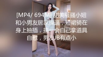 [MP4/ 694M] 甜美骚骚小妞和小男友居家操逼，短裙骑在身上抽插，搞一会自己拿道具自慰，男友JB有点小