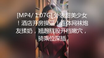 [MP4/ 1.07G] 外表甜美少女！酒店开房操逼！连体网袜炮友揉奶，翘起屁股开档嫩穴，骑乘位深插